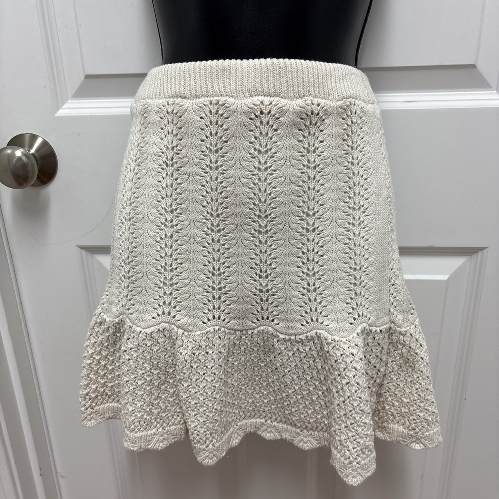 Freshman‎ 1996 Knit Ivory Crochet Boho Flare Mini Skirt - Size Large